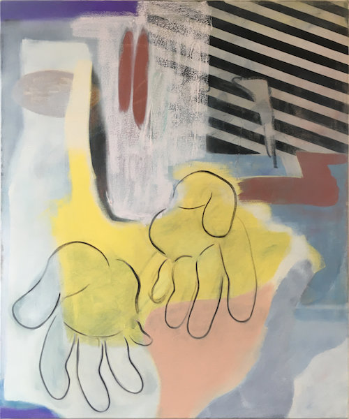 Hanna Kaminski: o.T. [Hände gelb], 2020, oil on canvas, 120 x 100 cm

